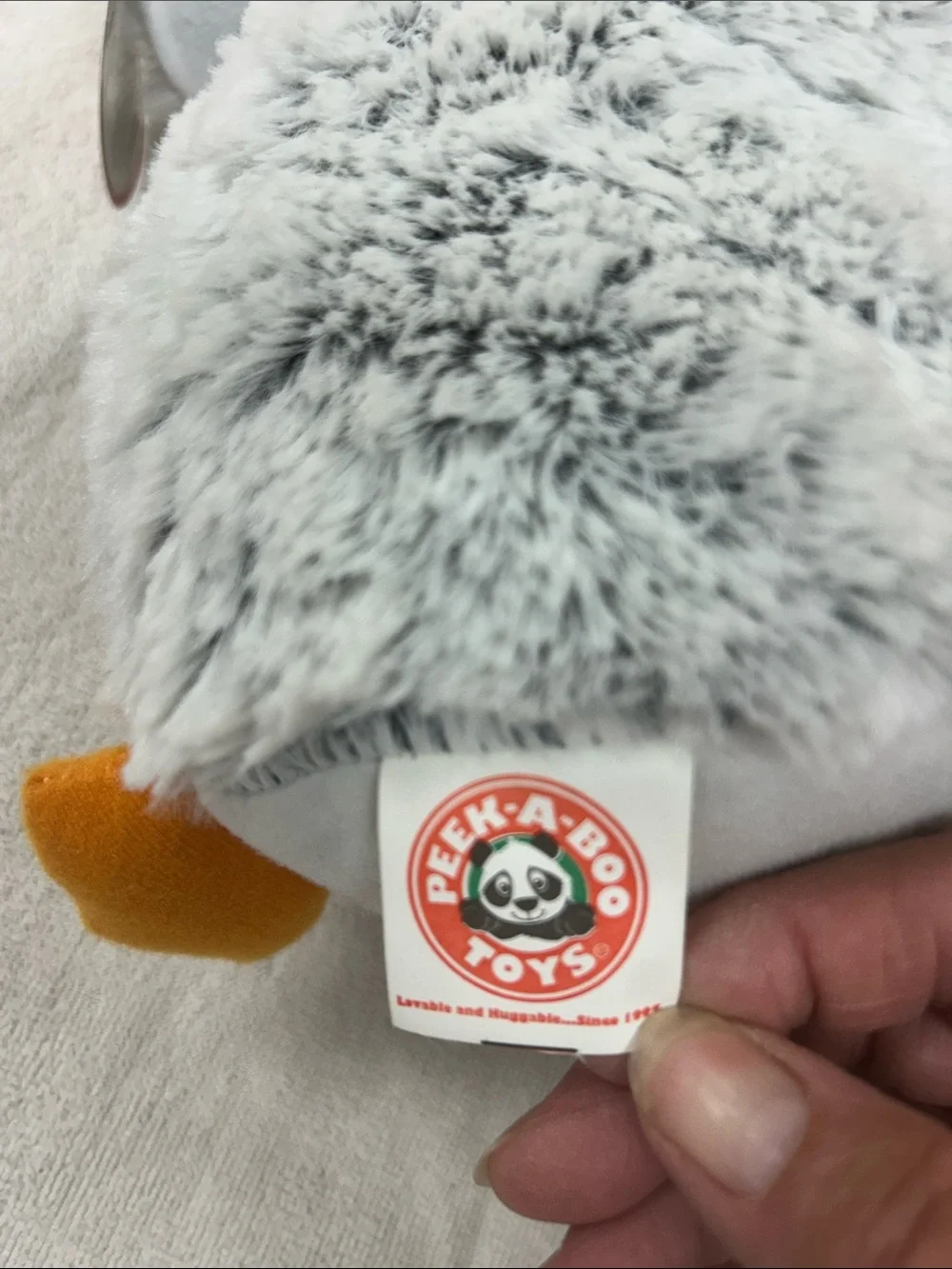 Peek-a-boo Plush White Penguin with Blue & Yellow Scarf - Soft Small Pet Toy